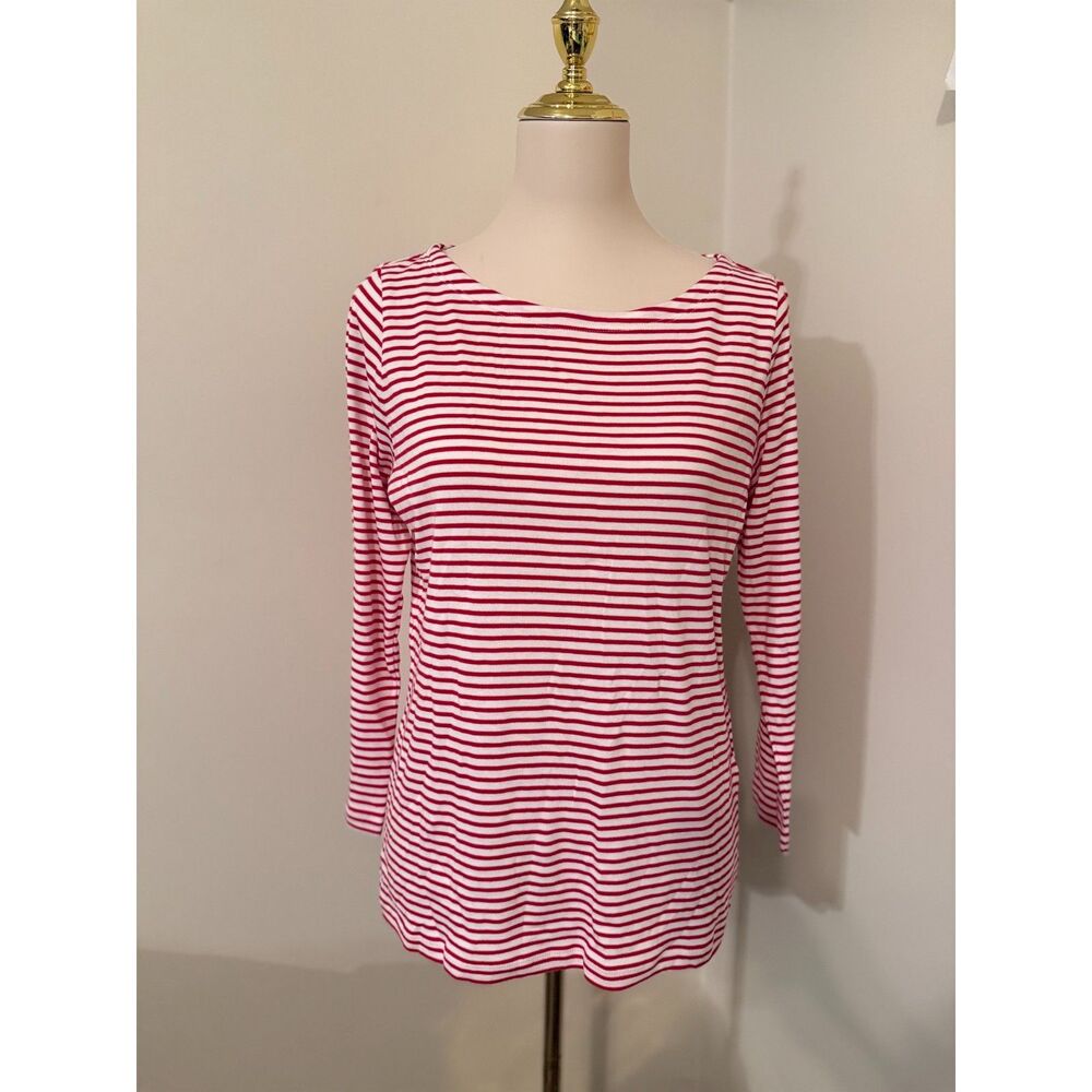 Vineyard Vines Striped Simple Boatneck Tee Red White Pima Modal NWT L